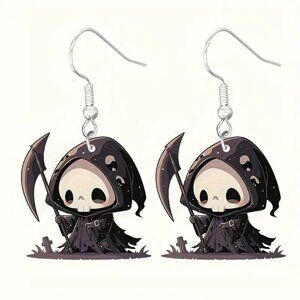 #65 Baby Reaper Earrings Skeleton Skull Scythe